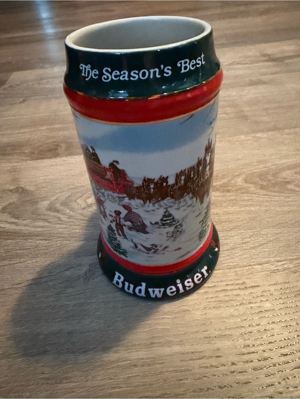 Budweiser Holiday Ceramic Stein with Red and Green Accents
